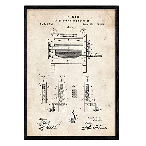 Nacnic Kunstdruck mit Patent zum Patent der Kleidungspresse, Antikes Patent in Größe A3, Vintage-Hintergrund mit Rahmen