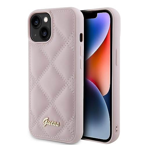 Guess GUHCP15SPSQSQSP Hülle für iPhone 15 6.1" Rosa hardcase Quilted Metal Logo