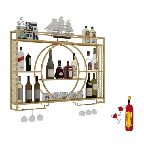 HSJFS Weinregal Wandbefestigte Bar Regale Mit Hängendem Wein Glas Rack Halter Mini Bar Liquor Schrank Bar Flasche Display Regal Floating Bar Whiskey Regal Küche Lagerung Für Esszimmer Bar Dekoration/D