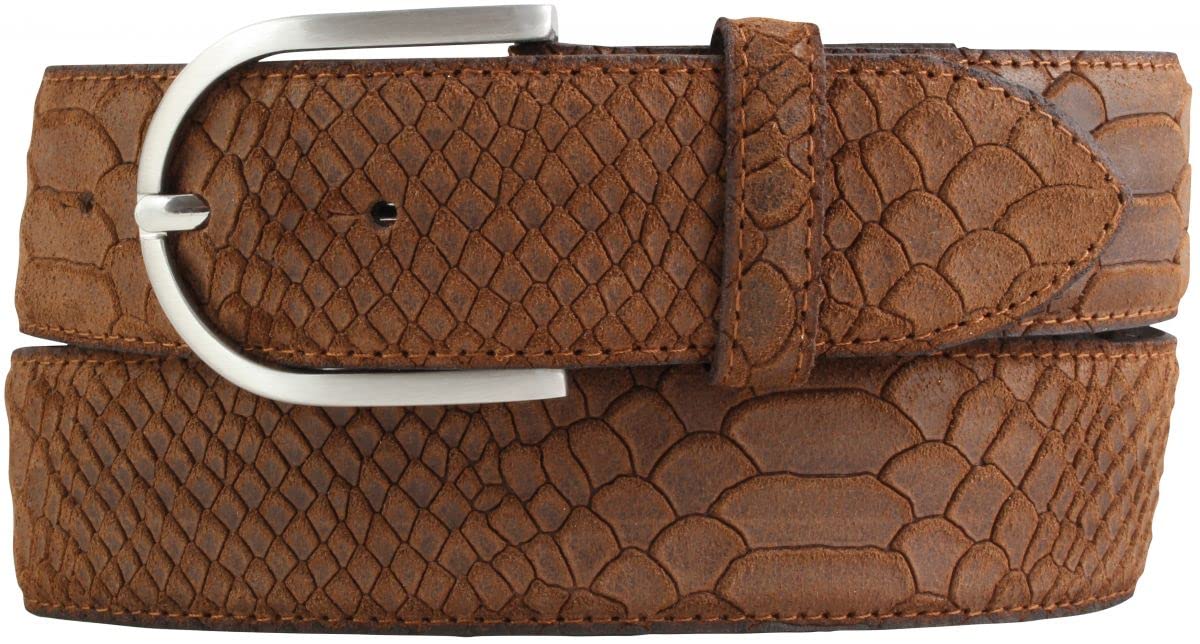 BELTINGER Damen-Gürtel mit Pythonprägung 4 cm | Leder-Gürtel für Damen 40mm Schlangen-Optik | Schlangen-Muster Python-Muster | Tabac 95cm