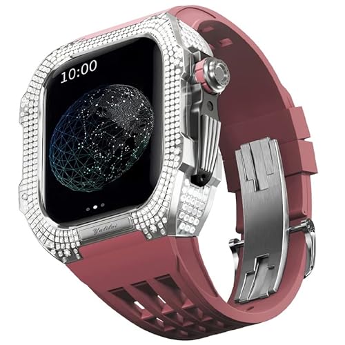 TONECY Edles Titan-Gehäuse und Gummiband, kompatibel mit Apple Watch 45 mm, Titanlegierungs-Lünette und Fluorkautschuk-Armband für iWatch Serie 8, 7, 45 mm Umbauset