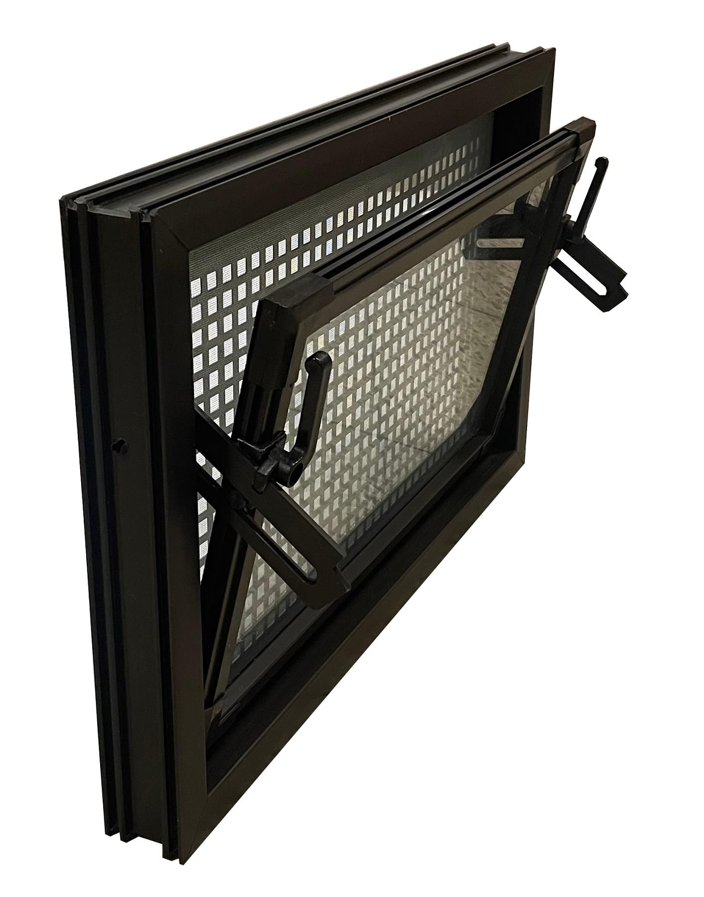 Kellerfenster braun 80 x 50 cm Isolierglas 3.3 mit Schutzgitter, montierter Insektenschutz, 4 Fensterbauschrauben