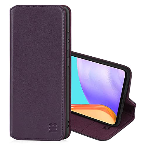 32nd Klassische Series 2.0 - Lederhülle Case Cover für Samsung Galaxy A52, A52 5G & A52S 5G, Echtleder Hülle Entwurf gemacht Mit Kartensteckplatz, Magnetisch und Standfuß - Aubergine