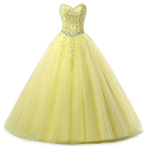 Zorayi Damen Liebsten Lang Tüll Formellen Abendkleid Ballkleid Festkleider Gelb Größe 36