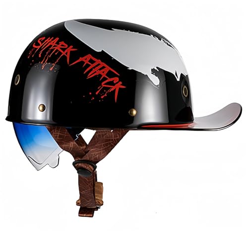 Baseballkappen-Helm, halber Vintage DOT/ECE-zugelassener Moped-Stil-Helm für Coole Motorrad-Cruiser-Roller, für Männer und Frauen J,M 52-54cm