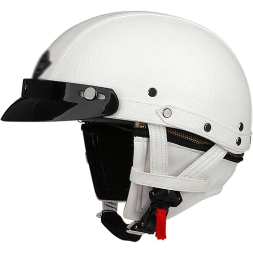 BYFHHHH Retro-Motorrad-Halbhelme, Motorradhelm Im Deutschen Stil, Jethelm Aus Leder Mit Schnellverschluss, ECE-Zertifizierter Halbschalen-Jethelm Für Mopeds Und Roller H,XL=61~62CM