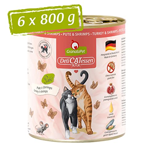 GranataPet Delicatessen Pute & Shrimps, 6 x 800 g, Nassfutter für Katzen, Katzenfutter für Feinschmecker, Futter ohne Getreide & ohne Zuckerzusätze