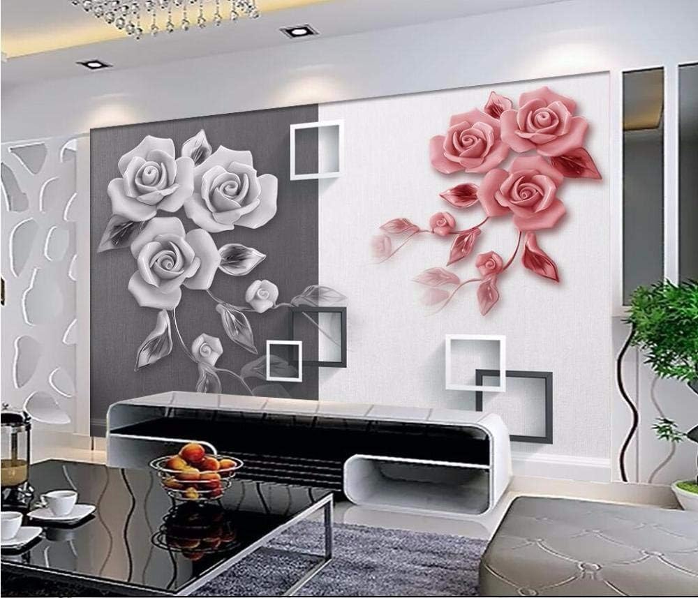 Geprägte Rose Geometrisch Schwarz Und Weiß Quadratisch 3D Tapete Poster Restaurant Schlafzimmer Wohnzimmer Sofa TV Dekorative Wand-400cm×280cm