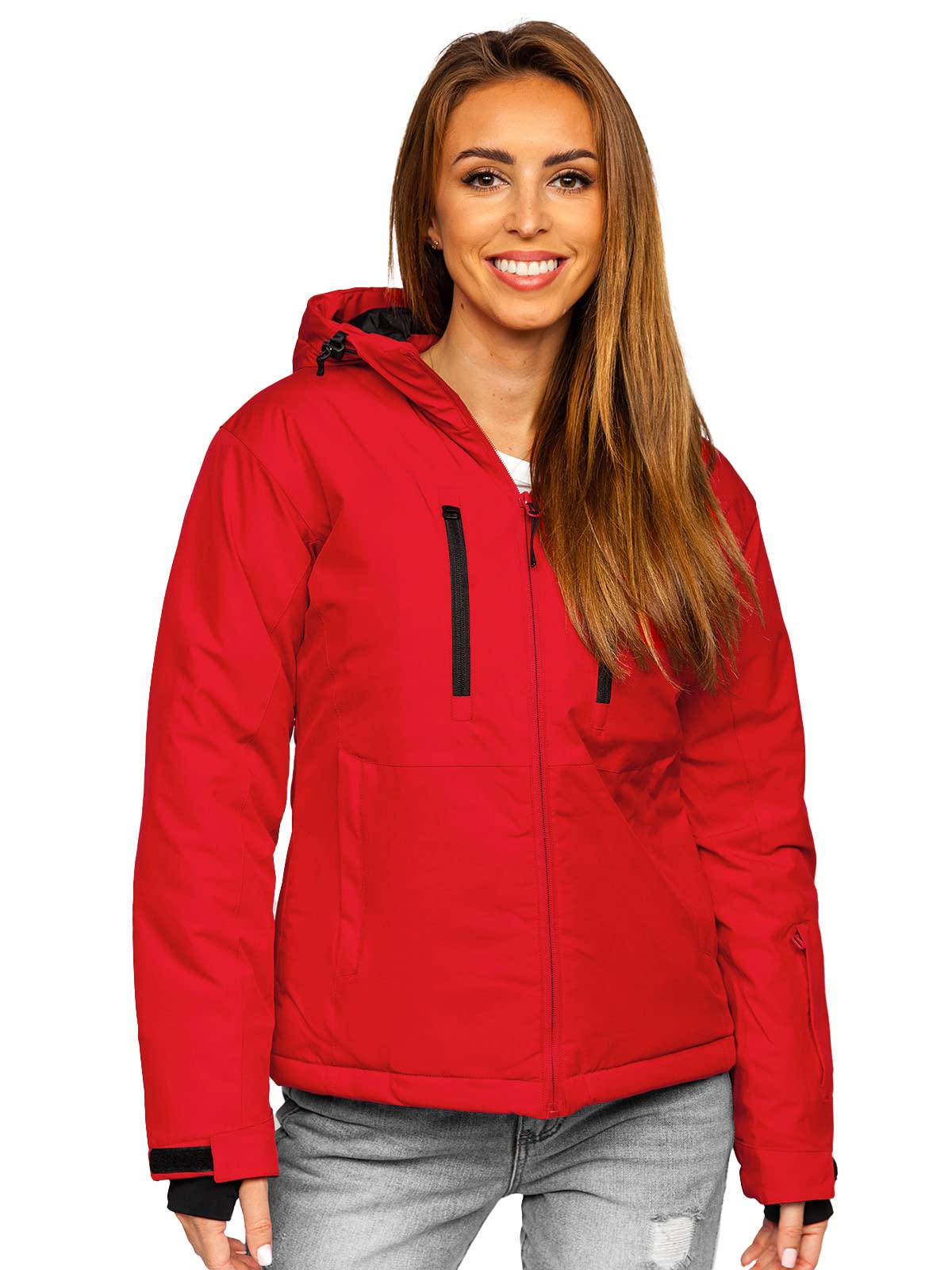 BOLF Damen Winterjacke Skijacke Snowboardjacke Schneejacke mit Kapuze Schneefang Bündchen Winddicht Wasserdicht Atmungsaktiv Outdoor Sport Style HH012 Rot XL [D4D]