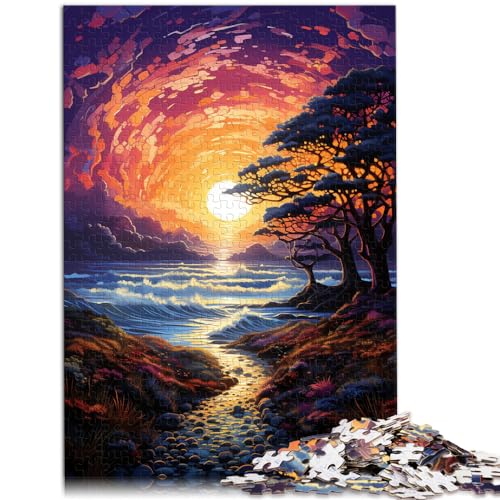 Puzzle für farbenfrohe Fantasie-Sonnenuntergangslandschaft. Schwierige, anspruchsvolle Puzzles. 1000-teiliges Holzpuzzle mit passendem Poster und Wissensblatt. 1000 Teile (50 x 75 cm)