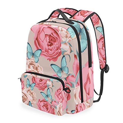 MONTOJ Campus-Rucksack mit abnehmbarer Kreuztasche, Schmetterling und Blumen