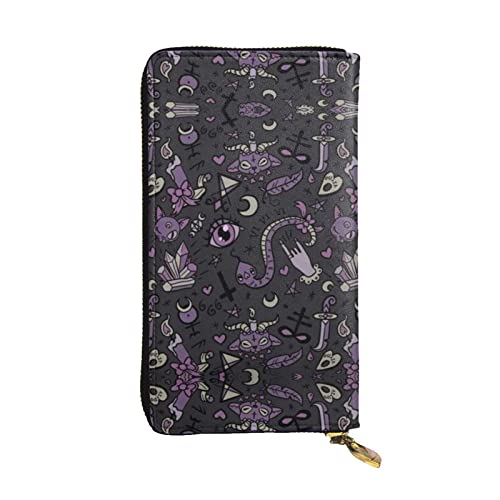 DMORJ Lila Schwarz Goth Gruselige Leder Lange Clutch Geldbörse: 19 x 10 cm Bequem Leicht Wasserdicht Langlebig Schönes Geschenk, Schwarz, Einheitsgröße, Schwarz , Einheitsgröße