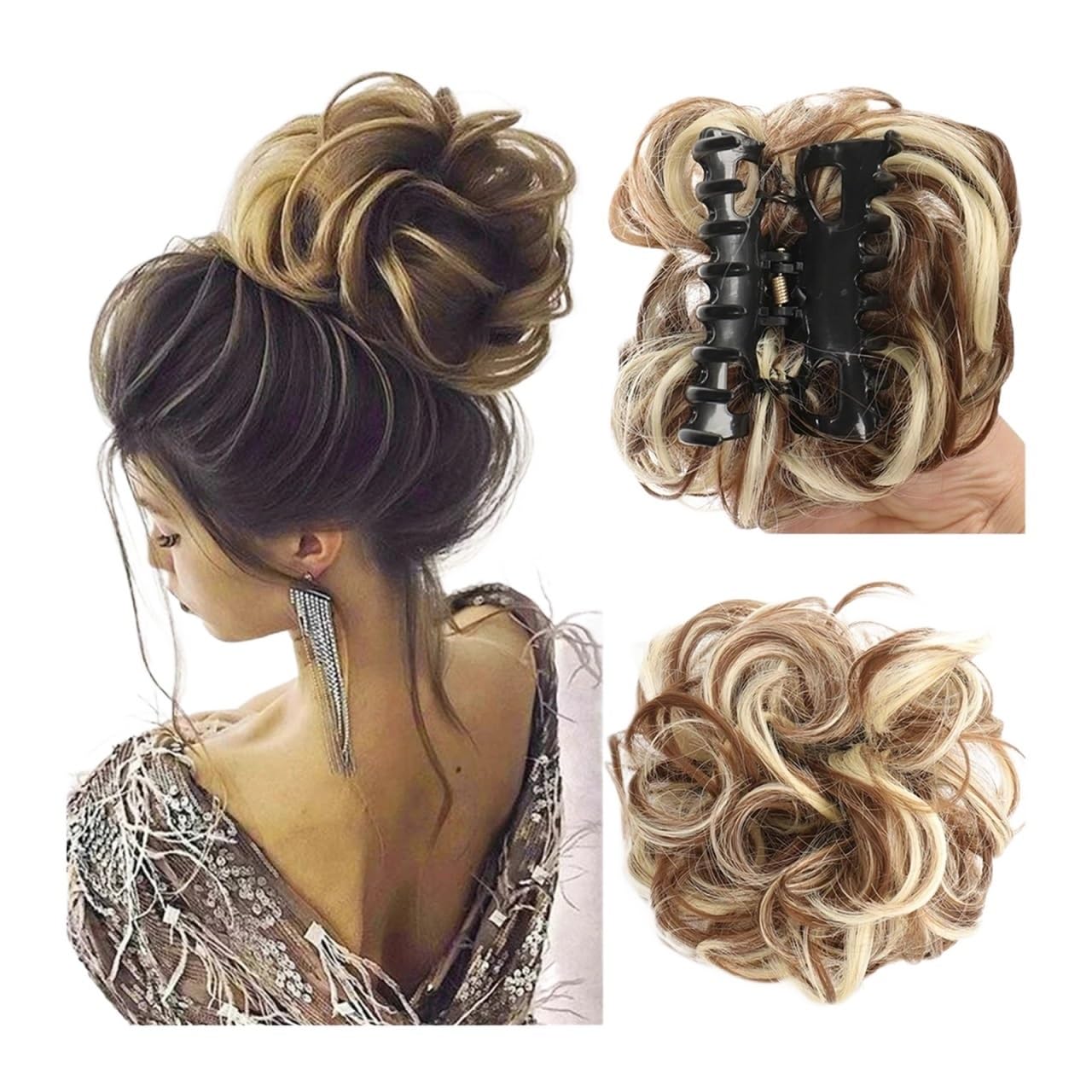 Haarteil Synthetischer Haarknoten, Clip-in-Chignon-Haarteil, lockiges, unordentliches Haar, Pferdeschwanz-Haarverlängerungen, Scrunchie-Haarteile for Frauen Haarverlängerung(T1B/4/30)