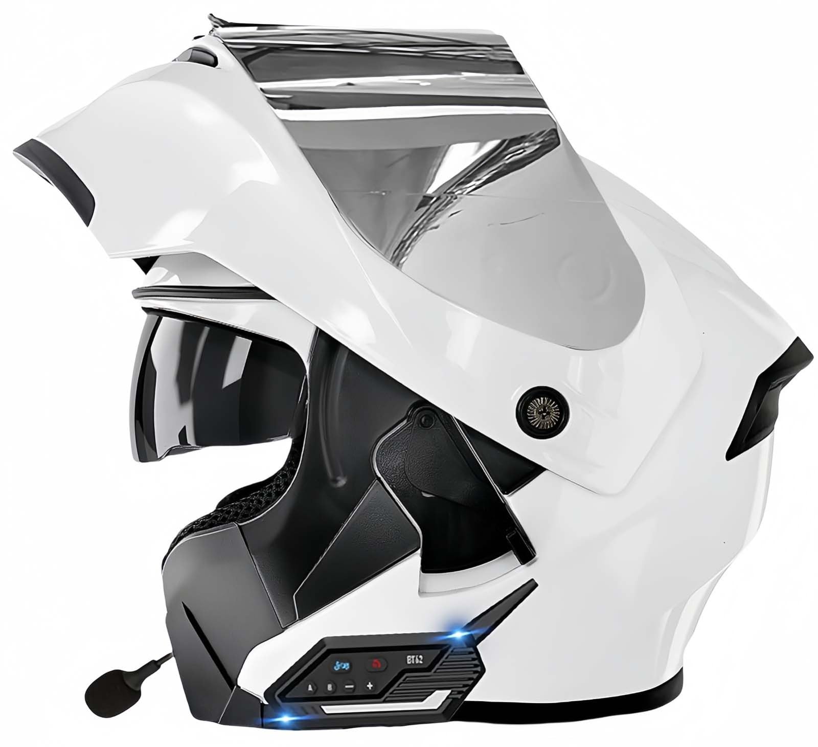 Modularer Bluetooth-Motorradhelm, modulare Integral-Klapphelme für Männer und Frauen mit integriertem Lautsprecher-Doppelvisier, ECE-zugelassener Integral-Klapphelm L,S52-53CM