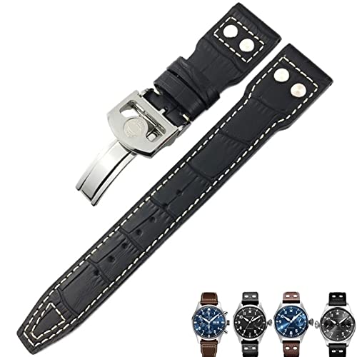 IOTUP Für IWC Pilot Mark Portugieser Portofino Uhrenarmbänder 20 mm 21 mm 22 mm Leder-Uhrenarmband Schwarz Braun Uhrenarmband für Herren-Armband, 21 mm, Achat