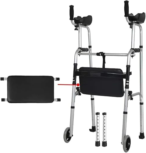 Rollator-Gehhilfe mit Sitz und Rädern, höhenverstellbar, Faltbarer Rollgehhilfe, aufrecht stehender Gehhilfe für Senioren und Erwachsene (Farbe: mit 4 Rädern) Hallo