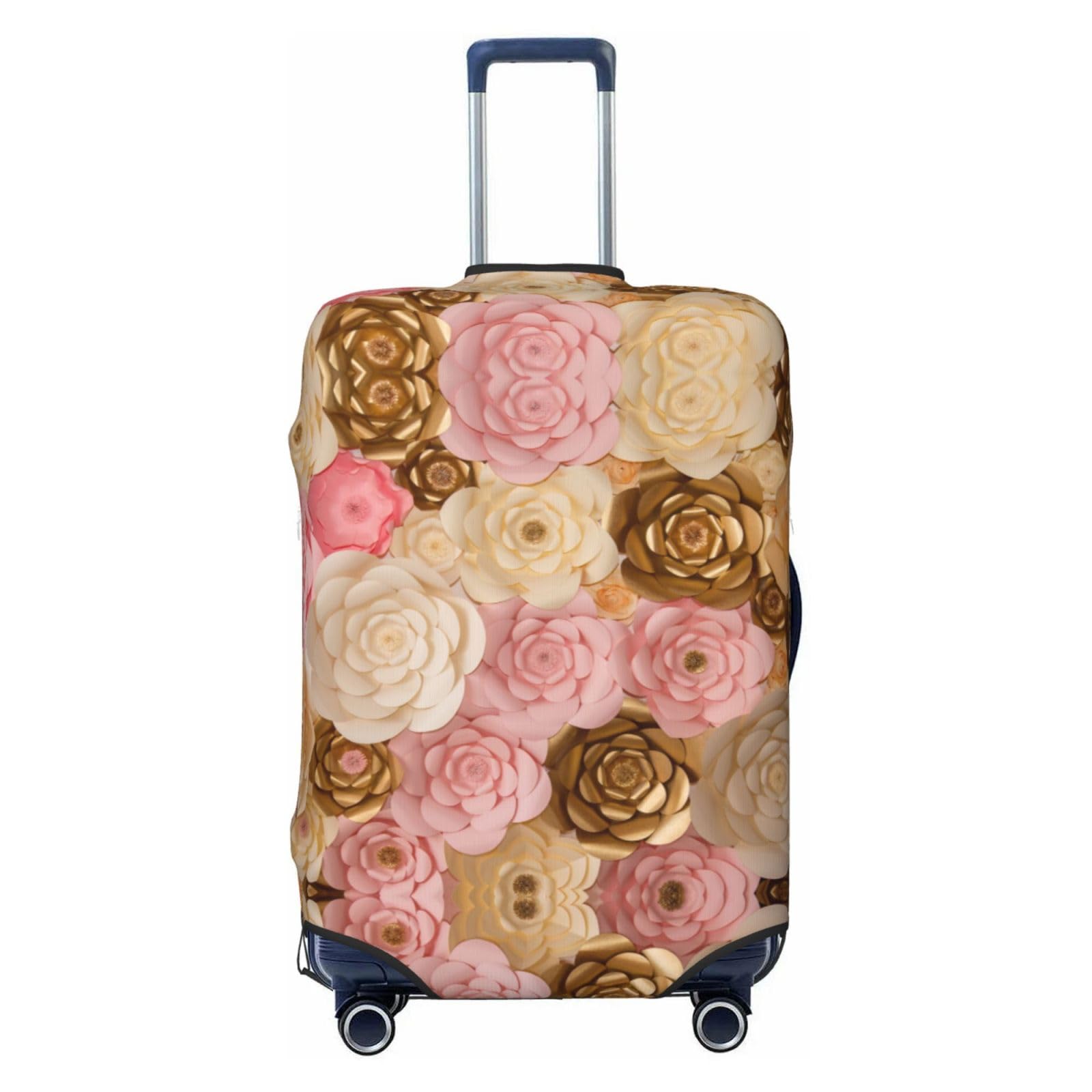 Miniks Reisegepäckhülle, strapazierfähig, passend für 45,7 - 81,3 cm große Gepäckstücke, Rosa, Weiß, Gold, Blumen, Schwarz, Small