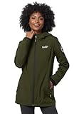 MARIKOO Übergangsjacke Damen (XS-XXL) - Atmungsaktiv, Innen Samtweicher Stoff, Kapuze, Winddicht - leichte Jacke lang - Stehkragen, 3 Taschen, verlängerter Zipper - Olive L