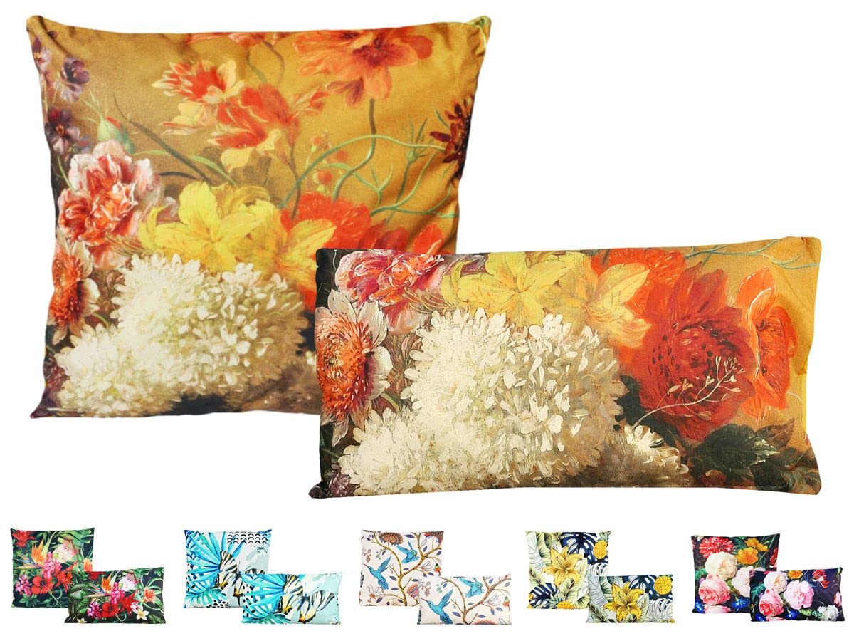 JACK 2er Set Outdoor Lounge Motiv Wende Kissen 45x45cm + 30x50cm Dekokissen Inkl. Füllung Wasserfest Sitzkissen Garten Lotus Effekt, Farbe:Wildblumen