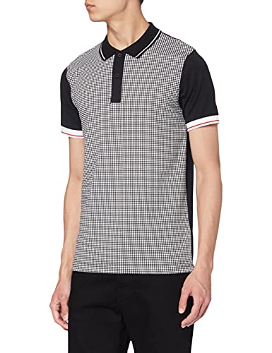 Merc of London Herren Polo Corona imprimé pied-de-Poule Polohemd, Schwarz (schwarz), XL