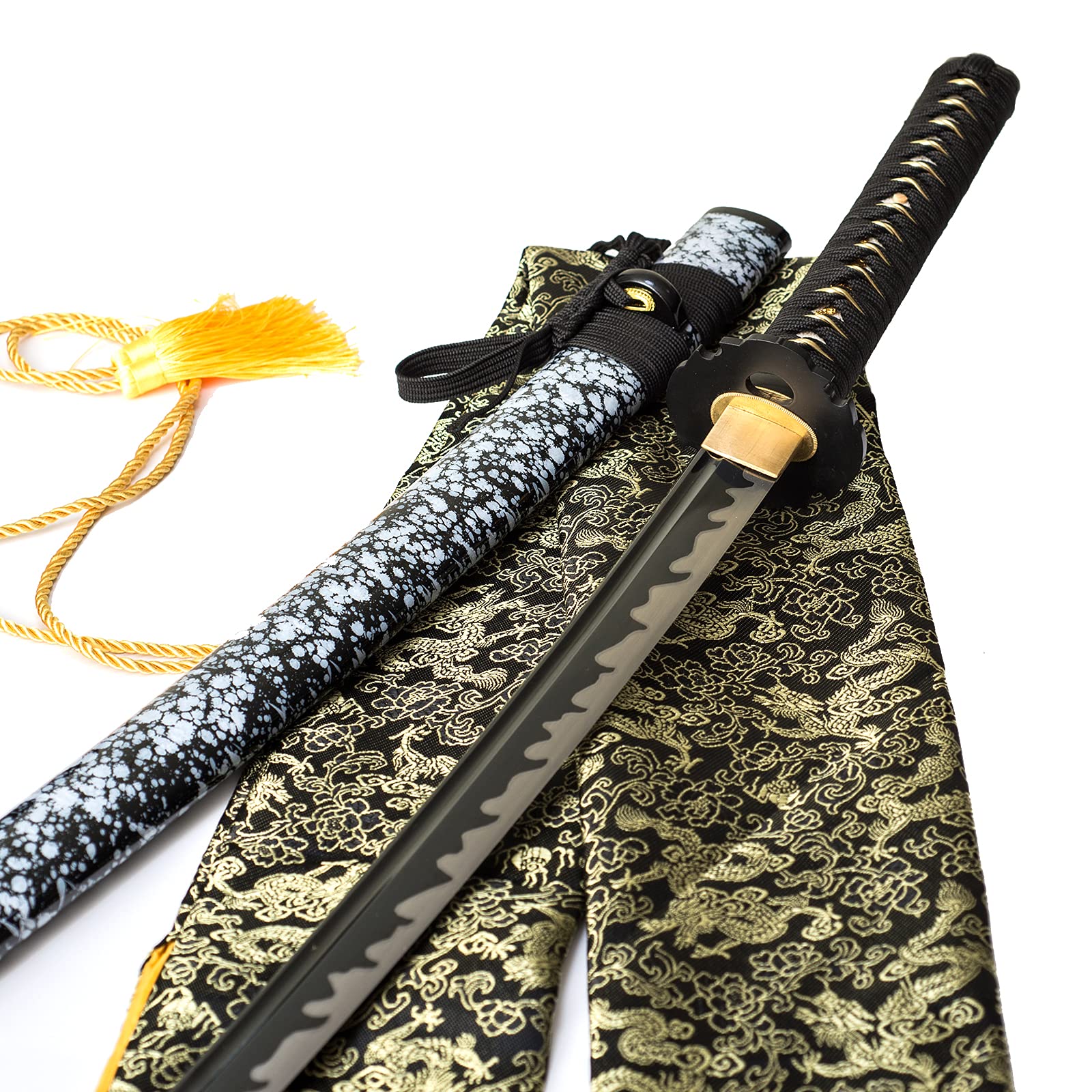 TSIAO CHIH 40 Zoll handgeschmiedetes Japanisches Samurai Schwert Full Tang 1060 Kohlenstoffstahl Eisen Tsuba echtes Katana Schwert