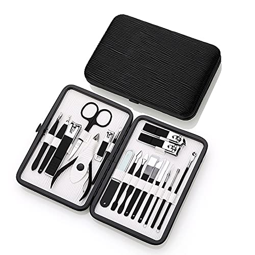 BONAD Zehennagelknipser Schwarzer Nagel-Clipper-Set, elastische Farbe 18-teiliges Maniküre-Nagel-Werkzeug-Set stilvoll und funktional Nagelknipser-Set (Size : 18 Pieces of Black Skin White)