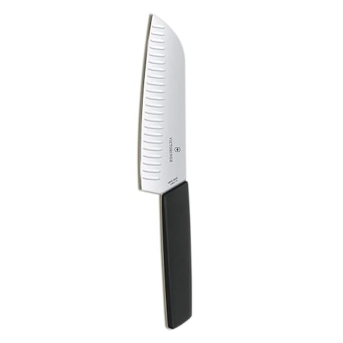 Victorinox 6.9053.17KB Swiss Modern Santokumesser, Kullenschliff, rostfreier Stahl, spülmaschinengeeignet, schwarz