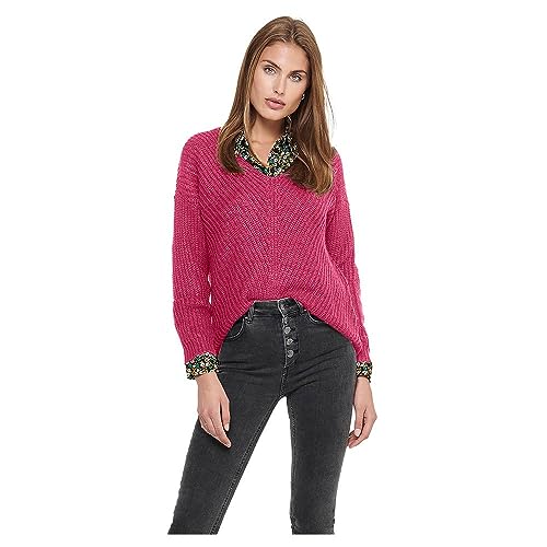 JdY Damen JDYNEW Megan L/S Pullover KNT NOOS Strickpullover, Beetroot Purple/Detail:W. Black PLY, Large