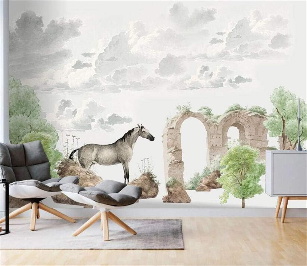 Tropische Pflanzen Tierpferde 3D Tapete Poster Restaurant Schlafzimmer Wohnzimmer Sofa TV Dekorative Wand-200cm×140cm