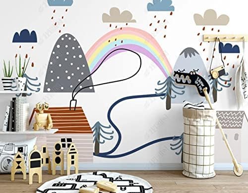 XLMING Cartoon Wolken Kleines Haus Regenbogenbrücke Kinderzimmer Küche Esszimmer Arbeitszimmer Wohnzimmer TV Hintergrund Wand 3D Tapete-350cm×256cm