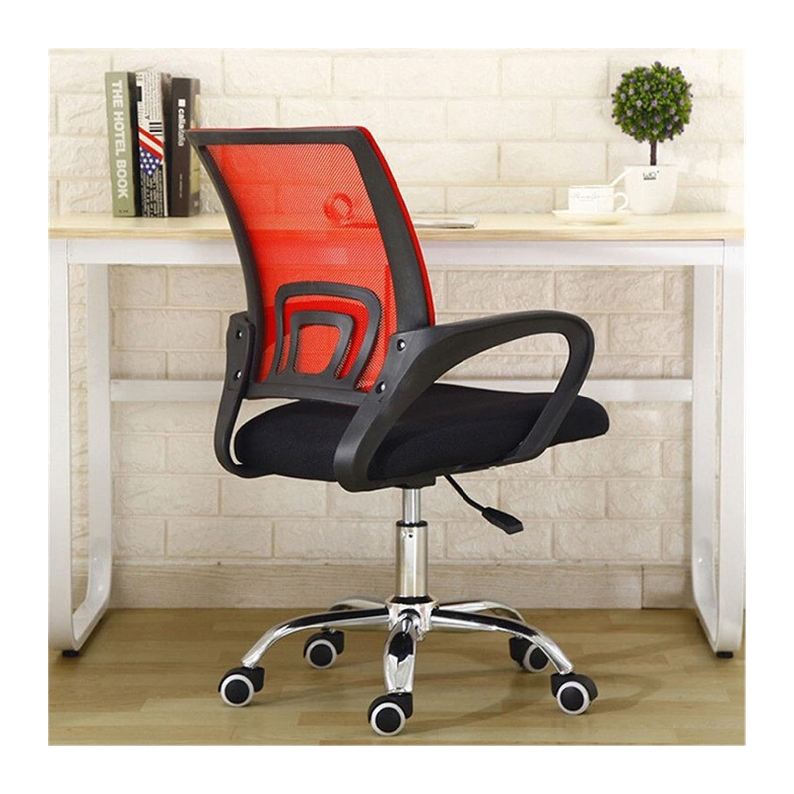 Zhaoj24-05 Bürostuhl Ergonomischer Computerstuhl Konferenz Bürostuhl Rückenlehne Einfacher Heimstudienstuhl Bequemer drehbarer mobiler Stuhl Schreibtischstuhl(Red+black)