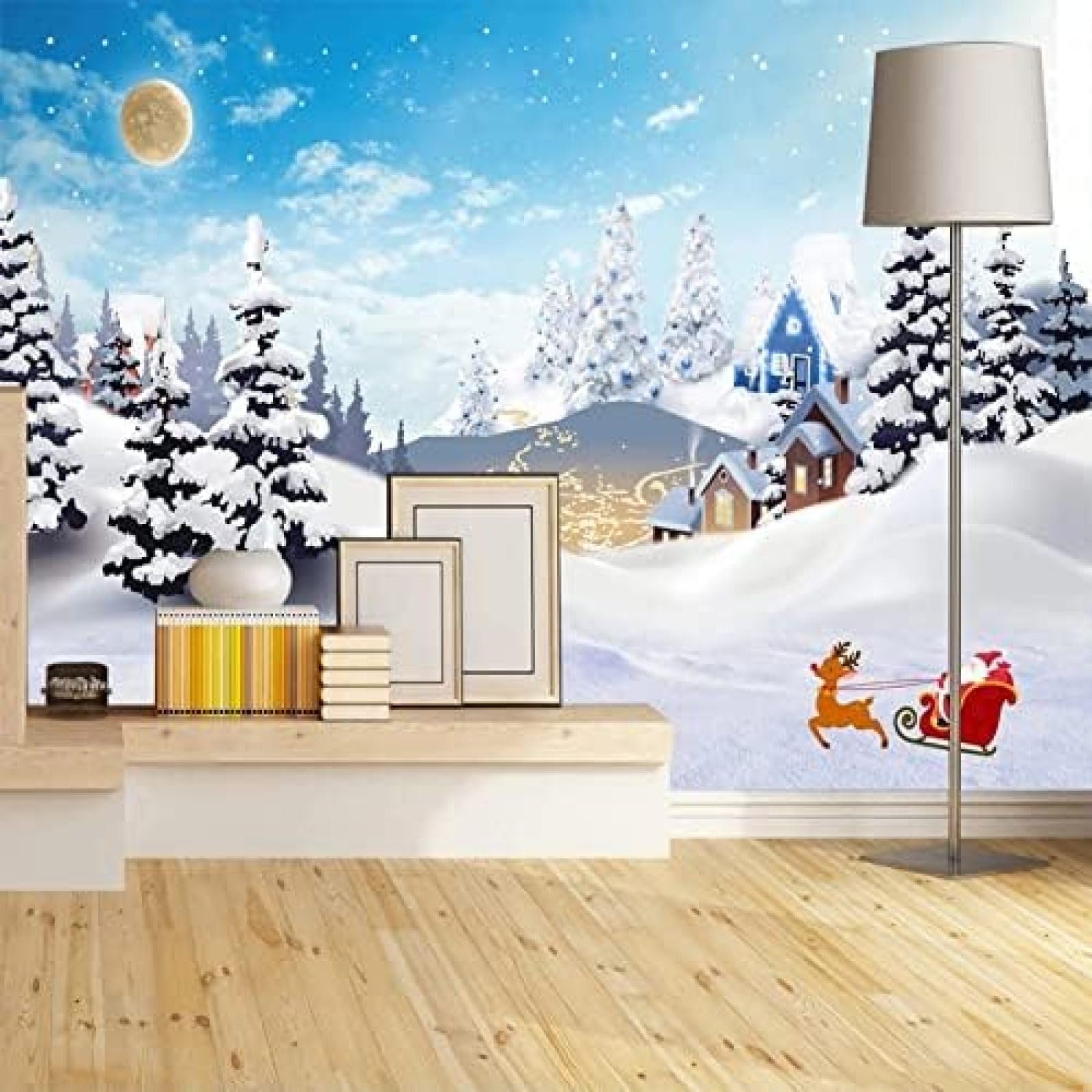 XLMING Weihnachtsmann-Schnee-Szene 3D Tapete Wohnzimmer Sofa Schlafzimmer Esszimmer Home Dekoration Wand-430cm×300cm