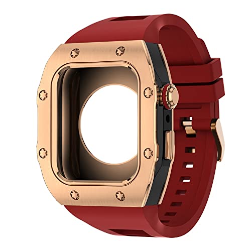 KANUZ Modifikations-Mod-Kit für Apple Watch Armband Hülle 8, 7, 44 mm, 45 mm, Silikonband, Metallrahmen, Zubehör für iWatch Serie 6, 5, 4 SE (Farbe: J, Größe: 45 mm für 8/7)