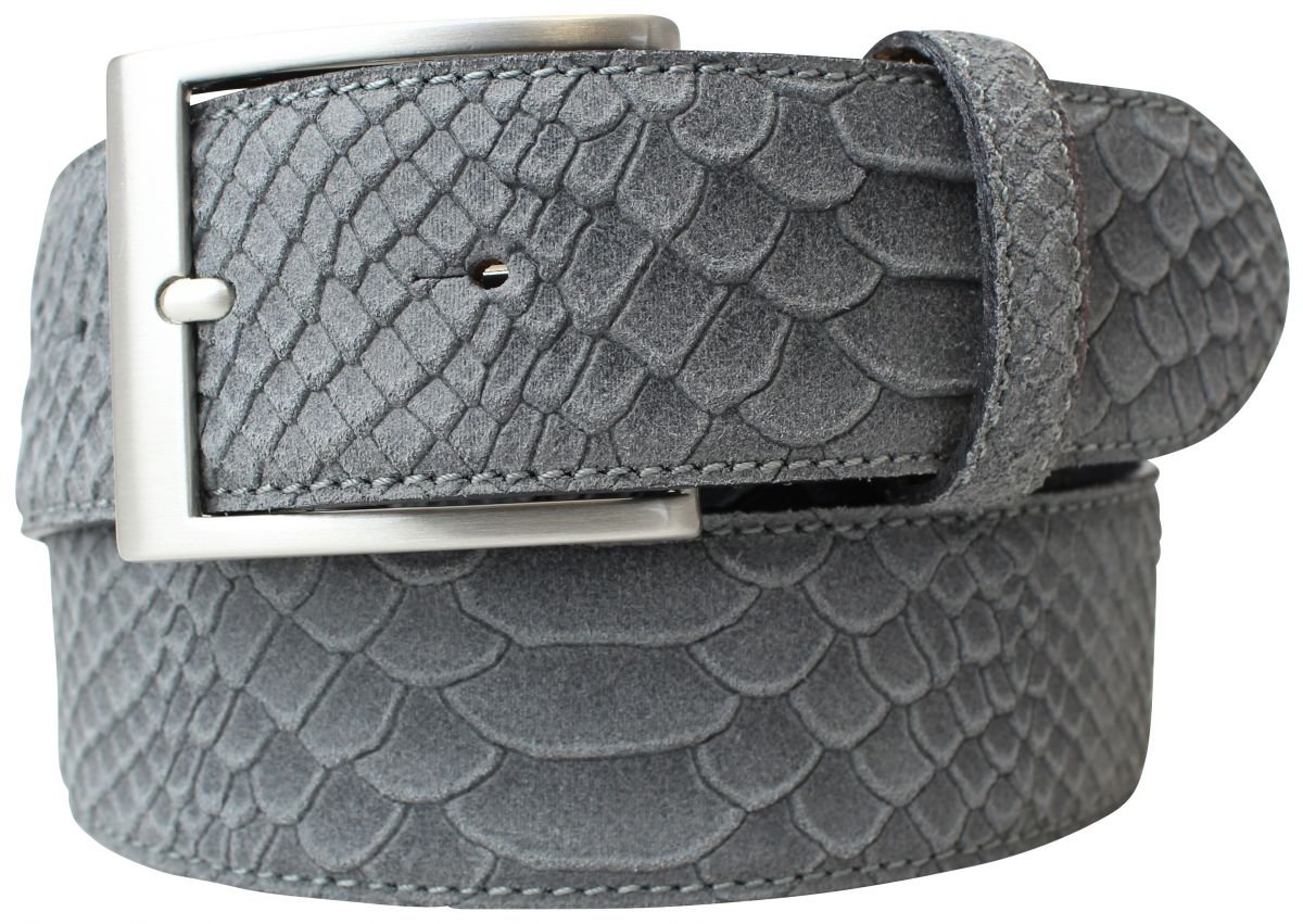 BELTINGER Jeansgürtel mit Pythonprägung 4 cm | Leder-Gürtel für Herren 40mm Schlangen-Optik | Herren-Gürtel mit Schlangen-Muster Python-Muster | Dunkelgrau 85cm