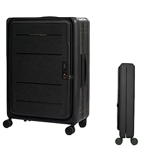 KJZQXYX Faltbarer Koffer, geräuschlose Kombinationsbox mit Frontöffnung, Rollkoffer, Verstellbarer Trolley mit drei Geschwindigkeiten (black 24 in)