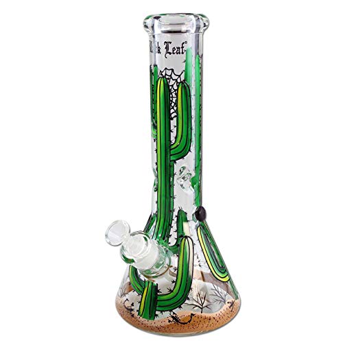 Black Leaf Kolbenbong Kaktus handbemalt | Ice Bong mit Diffusorschlitzadapter | Wasserpfeife 18,8 Schliff | 14er Kopf mit Kickloch & Stopfen | Höhe 32cm | Ø 51 mm