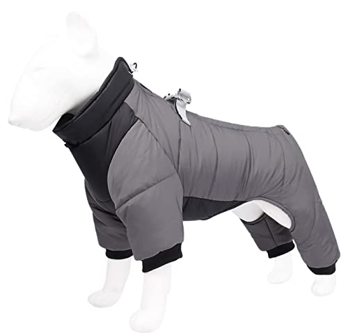 DHGTEP Warmer Fleece Hundemantel mit Beinen und Geschirr Winter Dicke Hundejacke wasserdichte Haustierkleidung für Kleine Mittlere Große Hunde (Farbe : Grau, Größe : XXL)