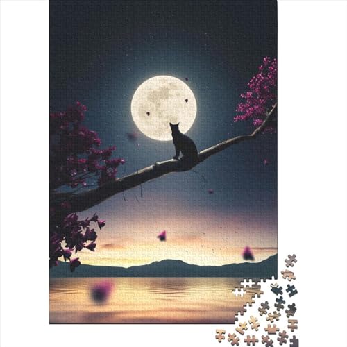 1000-teiliges Puzzle für Erwachsene und Teenager, Katzen-, Mond- und Sternen-Puzzle für Erwachsene und Teenager, Holzpuzzle für Erwachsene und Teenager (Größe: 75 x 50 cm)