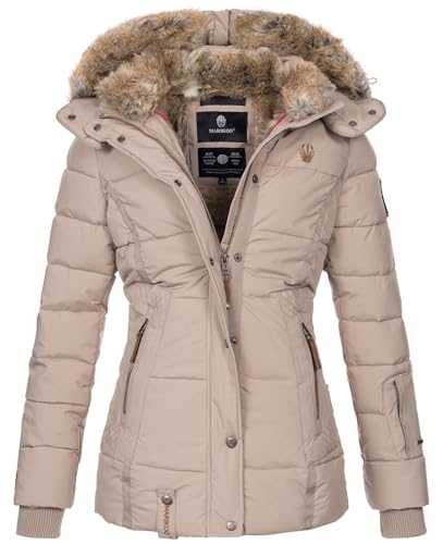 Marikoo warme Damen Winter Jacke Winterjacke Steppjacke gefüttert Kunstfell B658 [B658-Nek-Navy-Gr.XS]