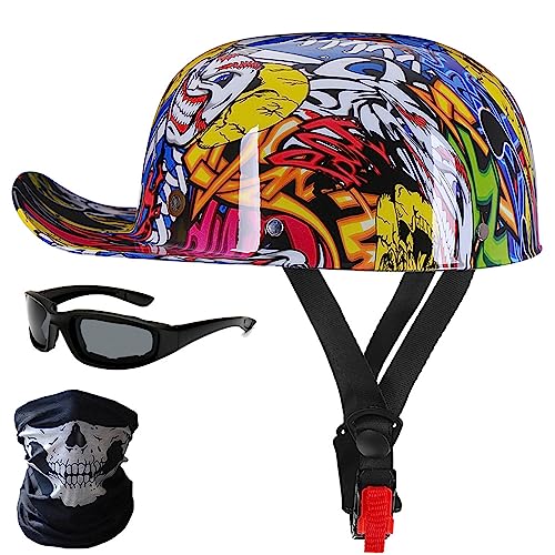 Sommer-Helm Mit Offenem Gesicht Modischer Baseball-Stil Kappe Leichter Motorrad-Retro-halbhelm Für Männer Und Frauen ECE-zugelassener Roller Street Cruiser Jet-Stil Baseballkappe Helm