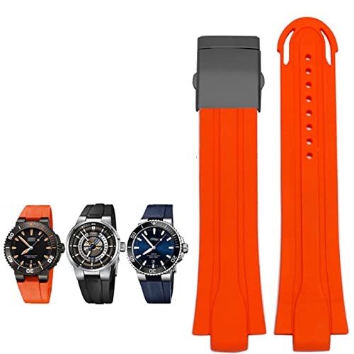 SCRUBY 24mm * 12mm Lug End Gummi Wasserdichtes Armband Für Oris Armband Silikon-uhrenarmband Edelstahl Faltschließe(Orange-black)