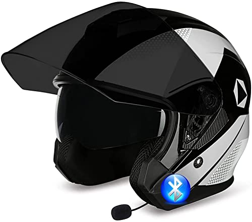 Motorradhelm Bluetooth Jethelm,DOT/ECE Zertifizierung mit Doppelvisier Vintage Motorrad Open Face Halbschale Retro Style Chopper Scooter BikerHelm Herren und Damen Helm