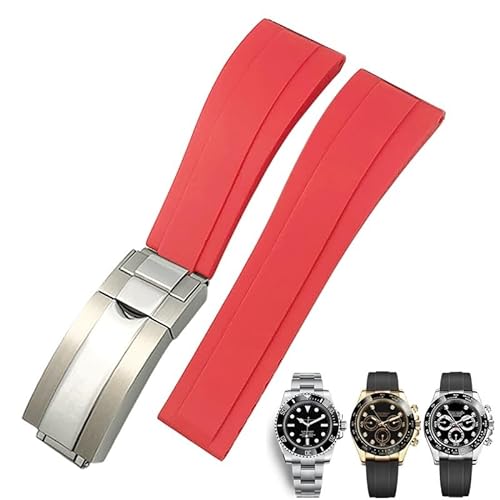 IOTUP 20 mm Gummi-Uhrenarmband für Rolex Daytona Submariner GMT Yacht-Master Oysterflex Silikonband Faltschließe, 20mm Rose buckle, Achat