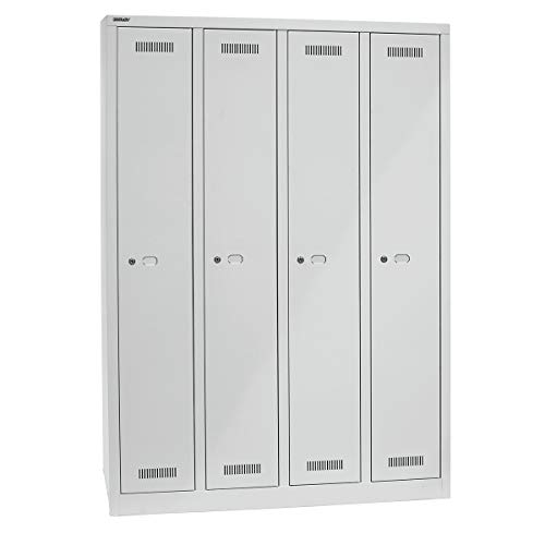 Bisley MonoBloc Garderobenschrank, 4 Abteile, je 1 Fach, Metall, 645 Lichtgrau, 50 x 118.3 x 170 cm