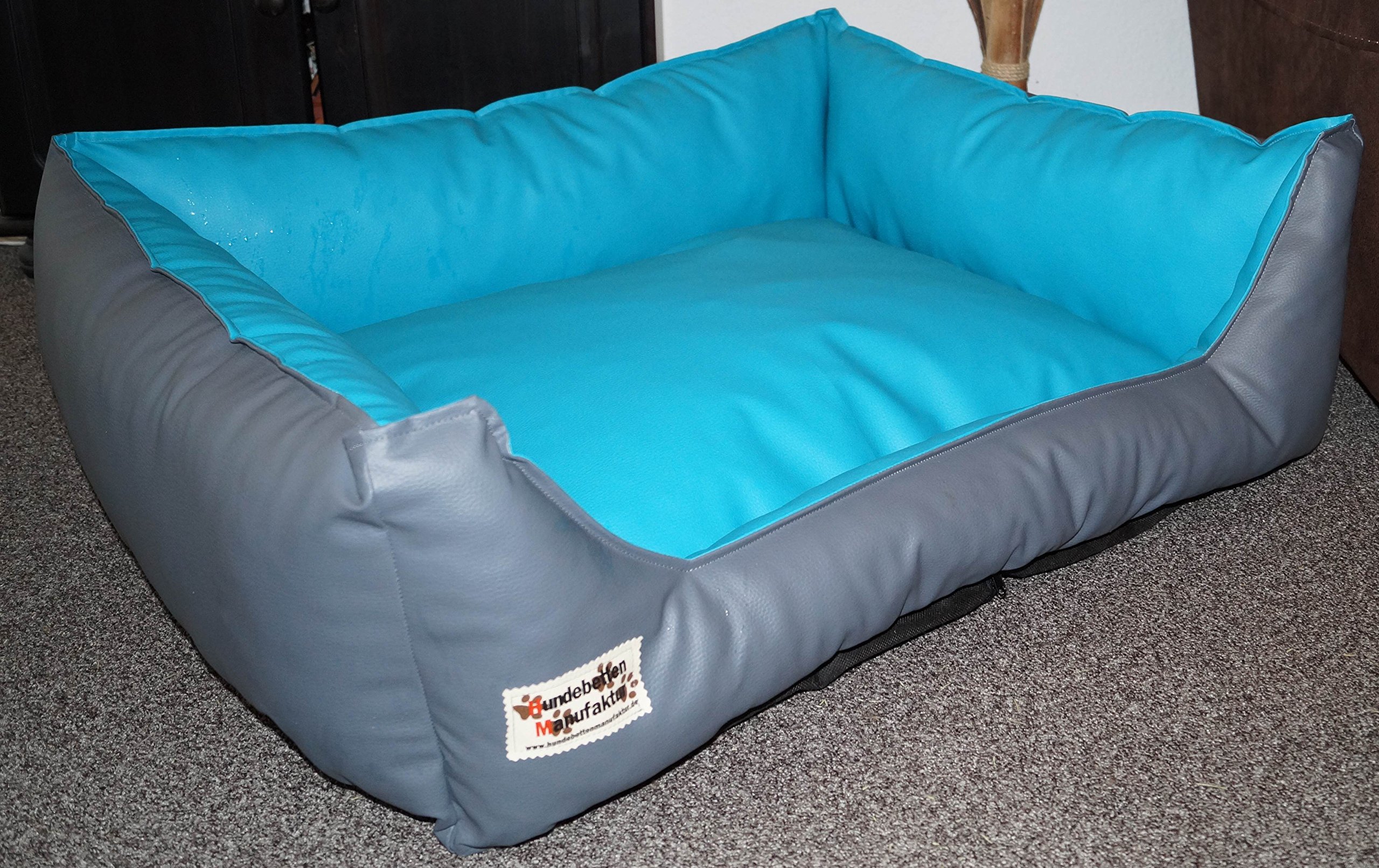 Hundebett Hundesofa Schlafplatz Kunstleder Acceso Farbe und Größe wählbar von XS bis XXL (50 cm X 40 cm, grau türkis)