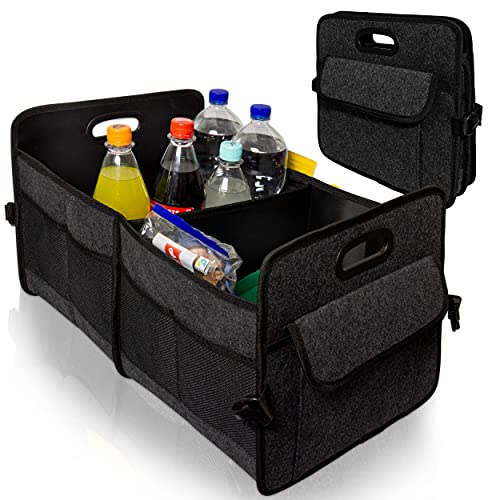 Oramics Kofferraum Organizer - 58 x 35 x 31 cm (LxBxH) - Aufbewahrungskorb, Einkaufskorb - Faltbare Autotasche, Kofferraumtasche in schwarz, Perfekt zum Einkaufen und als Aufbewahrungsbox (2 Stück)