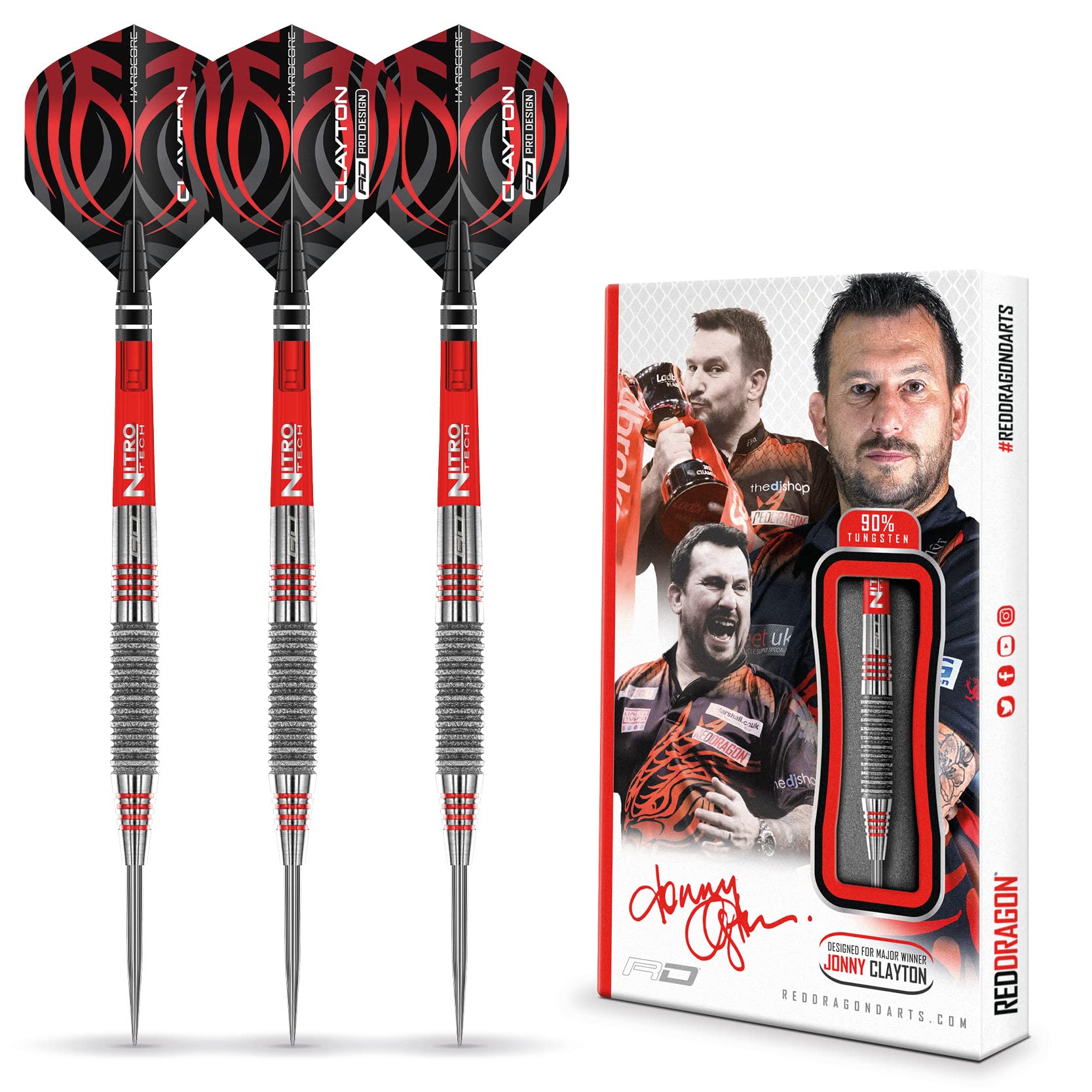 RED DRAGON Jonny Clayton Element 24 Gramm Premium Tungsten Darts Set mit Flights und Stielen