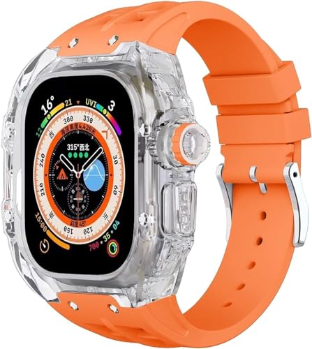 NEYENS 49 mm Fluorkautschuk-Uhrenarmband + transparentes Gehäuse-Modifikationsset, für Apple Watch Ultra 49 mm, luxuriöses Silikon-Gummiband, für Ultra 8, 49 mm Serien-Ersatz, 49 mm, Achat