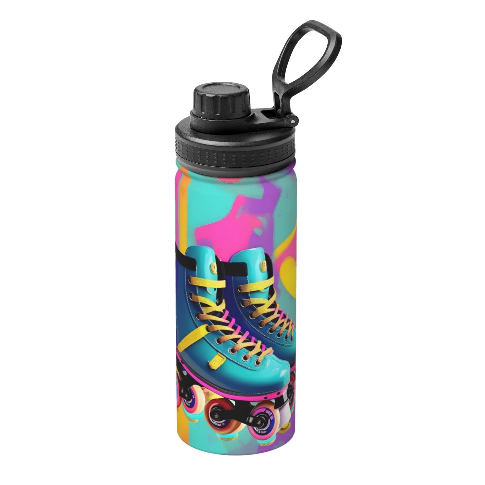 YQxwJL Retro-Wasserflasche mit Rollschuh-Aufdruck, 530 ml, Edelstahl-Flasche, Sport-Wasserflasche für Männer und Frauen