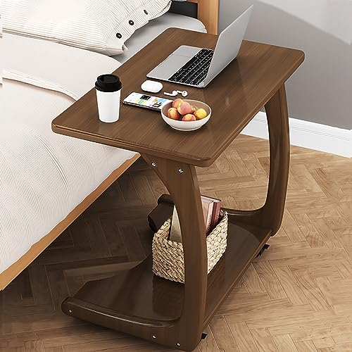 Yqyc Sofa Roll Beistelltisch, Mobiler C-förmiger Snack Beistelltische Mit Rollen, Tragbarer Arbeitsplatz Neben Dem Bett, Für Wohnzimmersofa, Schlafzimmer (Color : Brown, Size : 45x40x63cm)